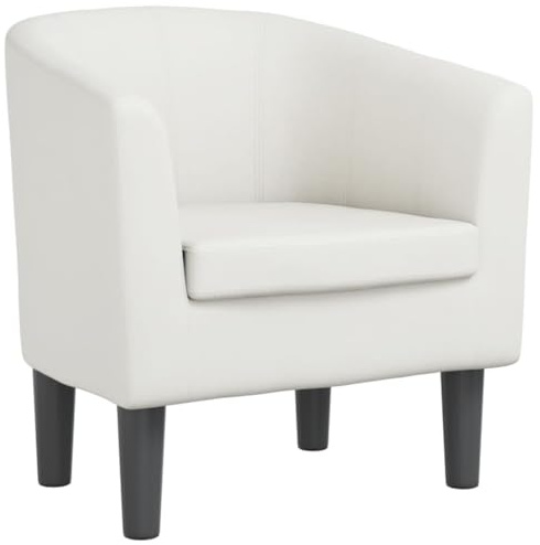 vidaXL Clubsessel, Sessel mit gepolstertem Sitz Armlehnen, Cocktailsessel mit Holzgestell, Loungesessel Relaxsessel Polstersessel, Weiß Kunstleder