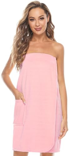 Knuffnee Damen Bademantel Frottee Sauna kilt Saunatuch Saunakilt mit Tasche und Klettverschluss