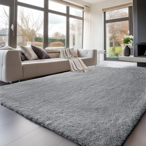 Sour Lemon Teppiche Wohnzimmer 160x230cm, Graue Bereichsteppiche für Schlafzimmer, Waschbare Rutschfeste Extra Große Zottige Weiche Teppiche Flauschige Moderne Bodenteppiche Matte Neben Teppich für