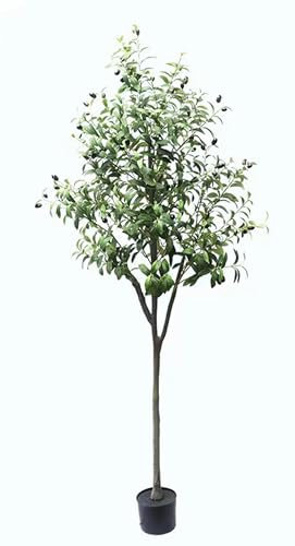 Artificial Olive Tree,6ft Tall with Flowerpot Fake Potted Olive Silk Tree,with Lifelike Fruits for Home/Office/Floor/Interior Decoration/Garden Modern Decoration Housewarming Gift