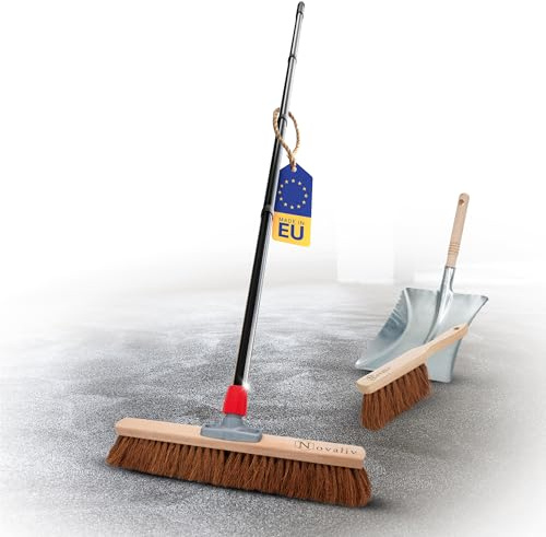 Novaliv Besen 50 cm mit Stiel Kokosbesen Haarmischung inkl. Kehrgarnitur verzinkt bestehend aus Kehrblech und Handfeger Besen Naturborsten Ideal als Werkstattbesen Hallenbesen Hausbesen mit Stiel