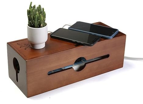 Luminexia Boite Rangement Cable,Cache Multiprise,Grand Boîte de Rangement Câbles Electriques avec Bois Couvercle,Boite Cache Multiprise pour Protection de Câble et Prise Multiprise Electrique