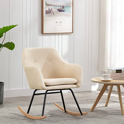 Chaduof Schaukelstuhl Creme Stoff, Stillsessel, Relaxstuhl, Lesesessel, Fütterungsstuhl, Relaxsessel - 289529