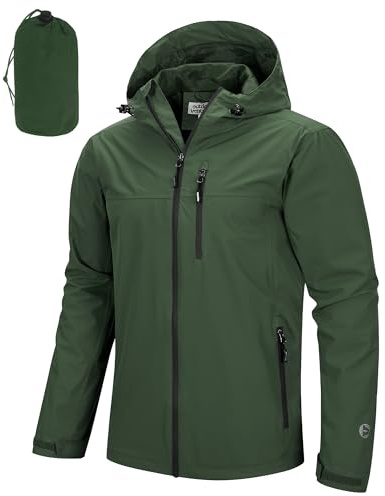 Outdoor Ventures Regenjacke Herren Wasserdicht Atmungsaktiv, Packbar Fahrrad Jacke Leichte Windbreaker zum Freizeit Wandern Camping Dunkelgrün/Schwarz 2XL