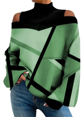 HOOUDO Hochgeschlossenes, trägerloses, langärmliges T-Shirt-Oberteil für Damen mit Blumenmuster Damen Pullover Kurz Und Weit Festliche Outfit Damen Trachtenbluse Frauen