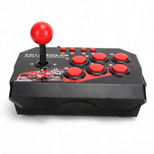 SALALIS Kabelgebundener Fight Stick Joystick für PC, Street Fight Controller mit Sphärischem Metall-Joystick und 6 Runden Tasten, Klassisches Schwarz-Rot-Farbschema