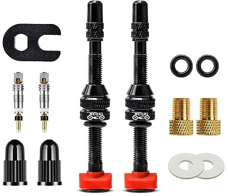 Tubeless Presta Valve Stem Kit, Bicycle Tubeless Valve Stem with Bicycle Valve Adapter with Valve Core Remover Tool and Valve Stem Caps, Black(60mm)