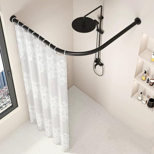 Duschvorhangstange ohne Bohren, L-Form, verstellbare Duschstange aus Edelstahl, Duschvorhangschienenhalterung, geeignet für Badezimmer und Ankleidezimmer (90-130 x 90-130 cm)