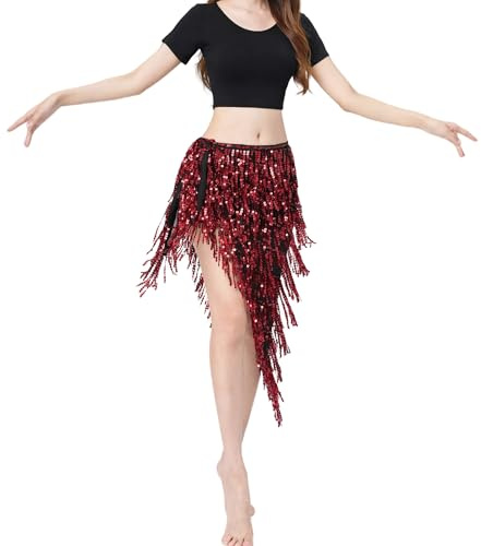 MUNAFIE Bauchtanz Hüfttuch Pailletten Fransen Glitzer Rock Festival Outfit Damen