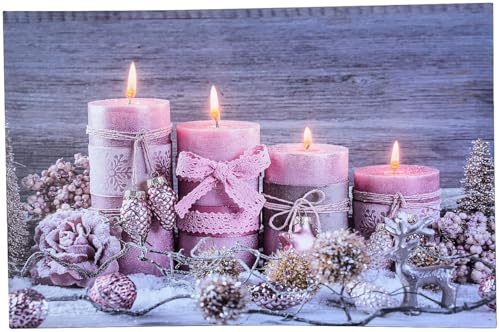 infactory LED Foto: Animiertes LED-Wandbild Kerzen mit Rose, 38 x 58 cm (LEDbild, Bilder mit Beleuchtung, Licht)