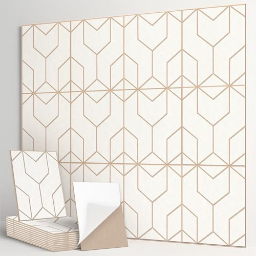 12-Pack Acoustic Panels, 16x12x0.4 Large Acoustic Wall Panels, Self-Adhesive Noise Absorbing Panels for Recording Studios, Off-White+Camel Decorative Acoustic Panels