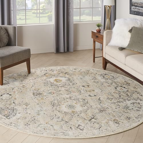 Nourison Home Oushak Home Cream 7'10 x Round Area Rug - Easy Cleaning, Non Shedding, Bed Room, Living Room, Dining Room, Kitchen (8' x Round)