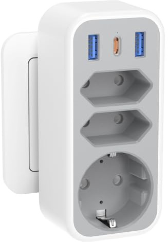 6 in 1 Mehrfachstecker Steckdosenadapter mit 1 PD20W USB C, 4000W/16A 3 Fach Mehrfachsteckdose mit 3 USB Steckdose Steckdosenleiste, STGAROT Verteilersteckdose USB C Steckdosen Ohne Kabel Outlet