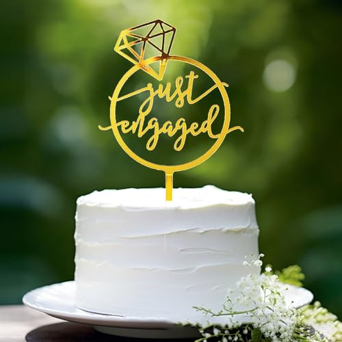 Mirror Gold Just Engaged Cake Topper, Round Diamond Ring Design, We're Engaged Cake Pick Cake Decoration for Engagement Wedding Cupcake Decoration Party Decoration (just engaged)