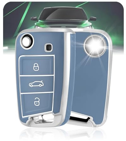 LELNOOS Autoschlüssel Hülle, Silikon Schlüsselhülle Schutz Schlüsselcover für VW Volkswagen Golf 7 MK7 Polo Tiguan T-ROC T-Cross Taigo Touran Seat Leon Ibiza Ateca Arona Skoda Fabia Octavia Kamiq