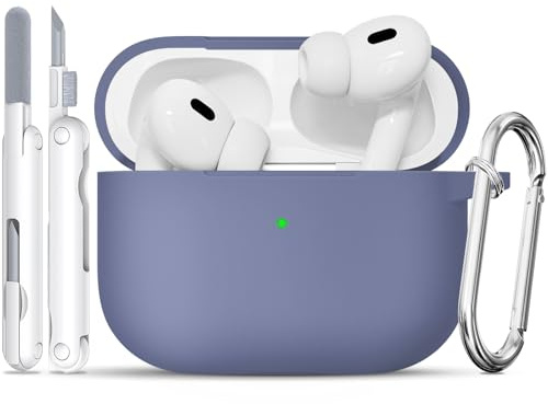 TNSNK für AirPods Pro 2nd/1st Hülle (2023/2022/2019), Silikon Stoßfeste Schutzhülle mit Clean Kit & Keychain, Support Wireless Charging - für AirPods Pro 2nd/1st, Lavender