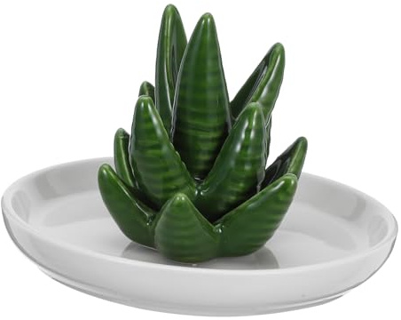 Veemoon Ceramic Ring Holder Aloe Jewelry Plate Decorative Tray Jewelry Storage Plate for Bathroom Vanity Tabletop Trays