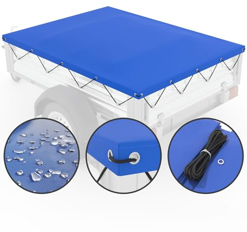 DARWiN® Anhänger Plane 257,5 x 134,5 cm inkl. Planenseil | PKW Anhängerplane 2570 x 1345 mm | 1300kg Anhänger Flachplane mit Ösen | Abdeckplane wasserdicht | Plane für Stema Anhänger Abdeckung & mehr