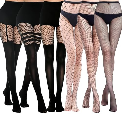 oooaooo 6 Paar Netzstrumpfhose Schwarz Strumpfhose Netz Strumpfhose Schwarz Fishnet Stockings Mode Strumpfhosen Netzstrümpfe Für Damen Alltagskleidung(Großes Mittleres Kleines Netz)