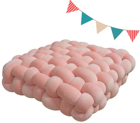 Cojín decorativo con nudo cuadrado para oficina, dormitorio, sala de estar, dormitorio, coche, hecho a mano, almohada de suelo (rosa gris, 40 x 40 x 12 cm)