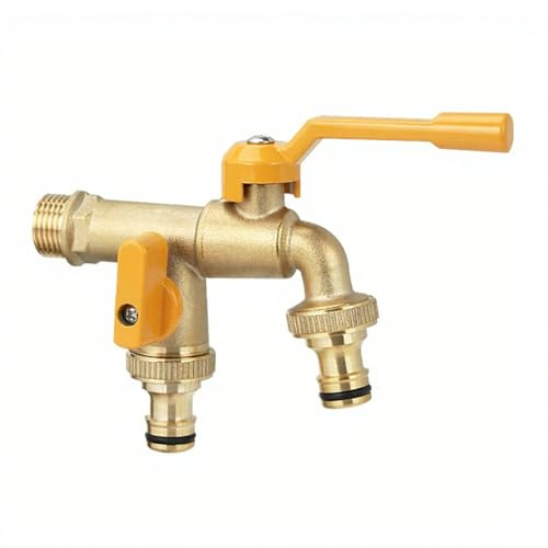SXWYLZ Robinet Jardin Exterieur Mural Robinet Double Sortie Robinets D'Eau Froide Antigel pour Terrasse 1/2,Cuivre