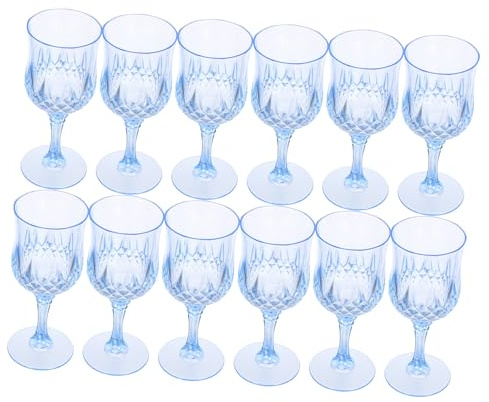 STOBAZA 12 Pezzi Bicchieri da vino in plastica retrò Eleganti bicchieri da vino in plastica decorativi Sky-Blue Riutilizzabile