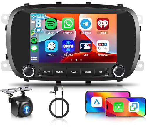 Hodozzy 6G+128G 8-Core Car Radio For Fiat 500X 2014-2020 Android Car Stereo with Bluetooth GPS, Head Unit Double Din 7 Inch Touch Screen with Wireless Carplay Android Auto, WiFi, DSP, FM RDS Camera