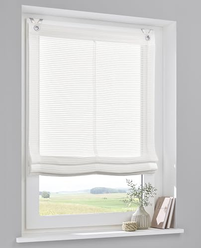 Kutti Areggo Store bateau blanc cassé – Store romain semi-transparent sans perçage | avec crochets de fenêtre et barres de lestage – Dimensions 45 x 130 cm