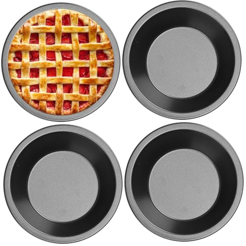 Peosaard Moules à tarte, mini moules à tarte, 4 mini antiadhésifs, plats de cuisson 4, 3 x 1, 2, plat pizza rond en acier au carbone pour gâteaux au four, quiches, tartes, desserts, plats de cuisson