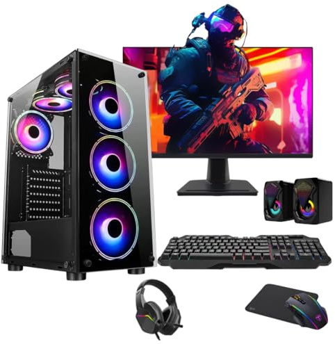 EZZTECH Gaming PC Bundle i7 16GB RAM RTX 3050 256GB SSD 1TB HDD | RTX 3050 gaming bundle with 22 monitor, WiFi, RGB case and Windows 11 Pro. Built for gaming, streaming and work.