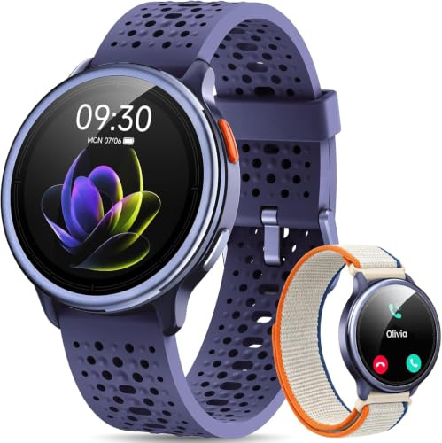 Quican Smart Watches for Women Men, 1.27 Round, Answer/Make Call,Purple | Fitness Watch, Heart Rate/Sleep/SpO2 Monitor, 120+ Sports, 3ATM Waterproof, Android iOS Compatible, 2 Straps, Smartwatch Gift