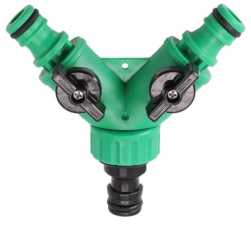 Splitter per tubo da giardino a 2 vie con doppia valvola, connettore rubinetto a forma di Y per irrigazione esterna, sistema di irrigazione del balcone e autolavaggio, raccordo in plastica con
