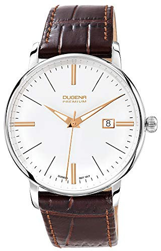 Dugena Herren-Armbanduhr 7000167 Festa, Quarz, Bicolor Zifferblatt, Edelstahlgehäuse, Saphirglas, Lederarmband, Dornschließe, 5 bar