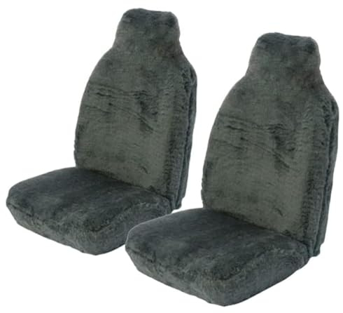 Carseatcover-UK Front Pair of Faux Fur Furry PLAIN GREY Car Seat Covers - Universal Fit - Suitable for Cars, Vans, MPV's SUV's