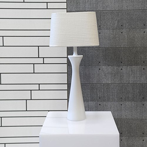 Dirk Davids Leuchten GmbH Tischleuchte Holz Matt Weiß Schirm Viereckig Leinen Weiß 7012526