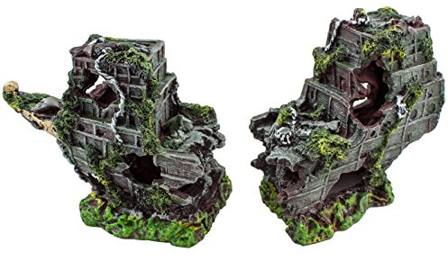 JAD RO-2199 XXL Schiffswrack 2-teilig für das Aquarium ca. 39cm - hochwertige Aquarium Dekoration Deko aus Polyresin