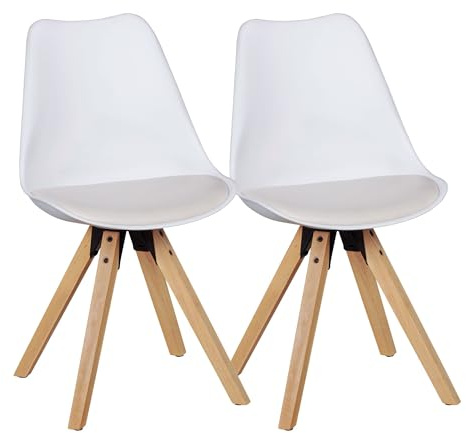 Wohnling 2er Set Retro Esszimmerstuhl Lima weiß, Polsterstuhl Skandinavisch Rückenlehne, Küchenstuhl Kunstleder gepolstert