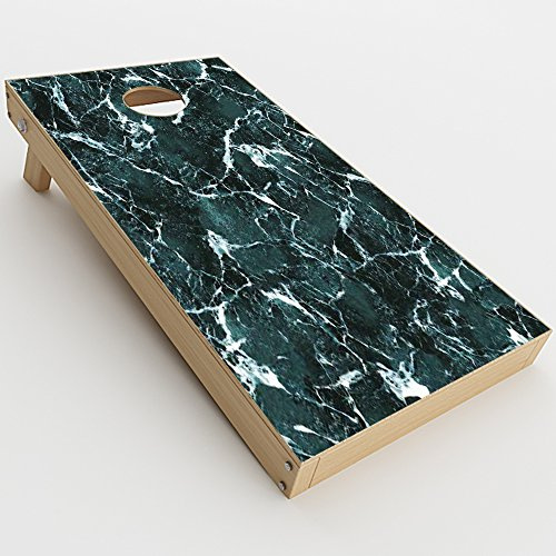 Skin Decal Vinyl Wrap for Cornhole Game Board Bag Toss (2xpcs.) Skins Stickers Cover/Green Dark Marble Granite