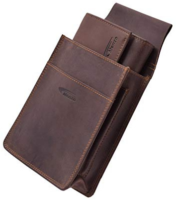 Menzo Kellörbörs-set, servitörbörs hölster, servitörsväska + hölster, äkta läder för kvinnor och män, Kastanj, 23 cm, Årgång