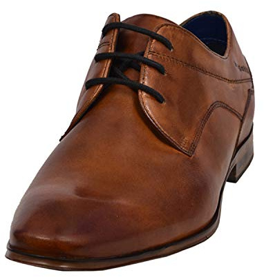 bugatti Herren Business Halbschuh aus Hochwertigem Leder, Derby mit Eleganter Liniengestaltung, Cognac, 43 EU