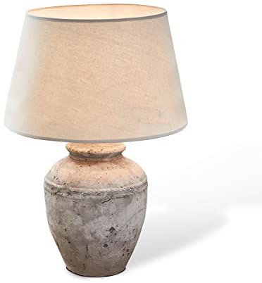 LOBERON Lampe à poser Mosnay - H/Ø env. 58/24 cm - Lin - beige/gris vieilli