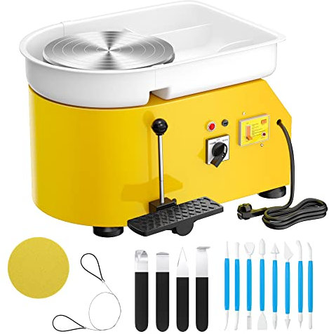 SKYTOU Keramikhjul keramik drejningsmaskin 25 cm 350 W elektrisk keramikhjul med fotpedal gör-det-själv lerverktyg keramisk maskin arbete lera konst hantverk (gul)