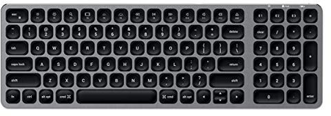 SATECHI Teclado Inalámbrico 𝗤𝗪𝗘𝗥𝗧𝗬 𝗨𝗦, Teclado Bluetooth en Aluminio, Multi-Dispositivo, Retroiluminado y Recargable, para Mac, Windows y Android (Gris, Distribución Americana)