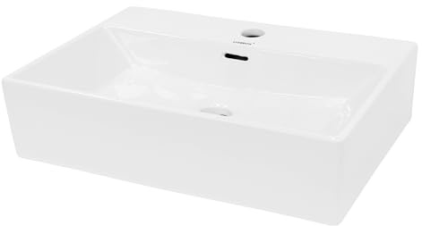 ECD Germany Vasque à Poser Lavabo Salle de Bain - en Céramique - Blanc - 515 x 360 x 130 mm - Lave-Mains Suspendu Vasque Salle de Bain Toilette - avec Trop-Plein et Trou de Robinet - Rectangulaire