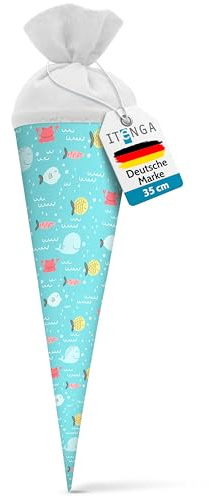 itenga Geschwisterschultüte 35 cm Tiere Pflanzen Muster Geschenkverpackung Schultüte Zuckertüte Filzverschluss Kinder Erwachsene (Fische)