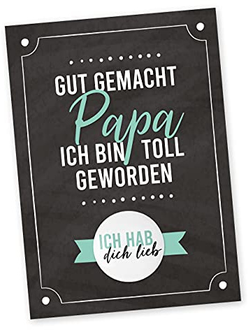 Papierdrachen Postkarte mit Button | Gut gemacht Papa, ich bin toll geworden zum Verschicken und Verschenken | Design Statement Vater | 35mm Button bedruckt mit Ich hab dich lieb