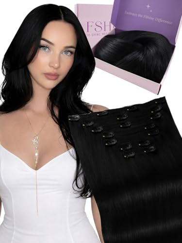 Fshine Extension Capelli Veri Clip 120g 35cm Nero, Extension Clip | Clip Capelli, Clip Stabili e Facili da Applicare, Capelli Umani Remy Morbidi al Tatto, Volume e Lunghezza, Per Capelli Fini