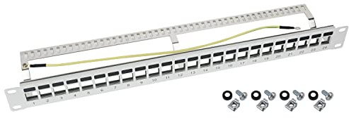 HMF 66446-07 STP Keystone-Patchpanel für Serverschrank | 19 Zoll | 1 HE | 24 Ports RJ45 Geschirmt | Lichtgrau