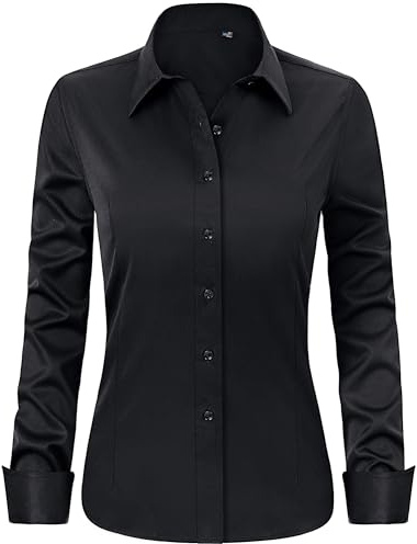 J.VER Womens Dress Shirts Long Sleeve Button Down Shirt Wrinkle-Free Business Casual Blouse Office Work Tops Black Medium