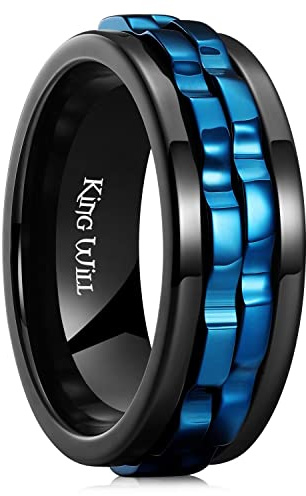 King Will Herren-Spinnerring mit schwarzem Zahnraddesign, Edelstahl, 2 Zahnräder, Fidgetring zur Stressbewältigung, coole Ehegröße